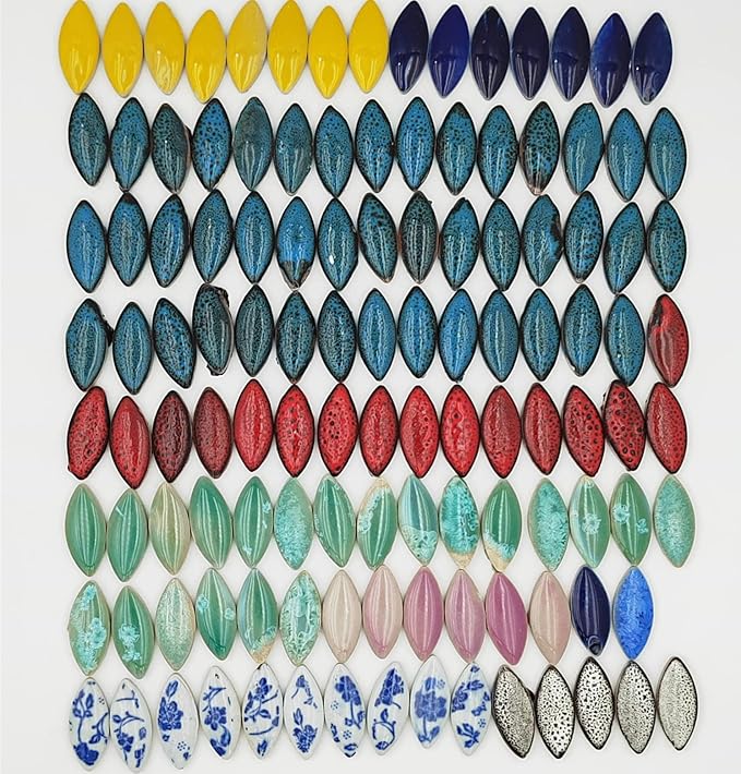 500g/1.1lb Random Color Irregular Ceramics Mosaic Tiles,DIY Making Creative Ceramic Mosaic Tiles for DIY Craft Plates Flowerpots Vases Cups Mosaic Making Supplies (Leaf)