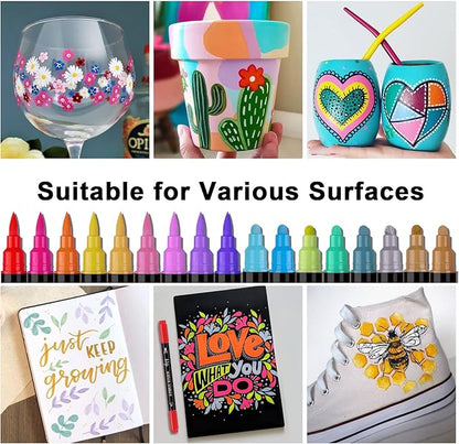 Artugn 36 Colors Acrylic Paint Pens, Dual Tip Pens With Medium Brush Tip, Paint Markers for Rock Painting, Ceramic, Wood, Plastic, Calligraphy, Scrapbooking, Brush Lettering, Card Making, DIY Crafts