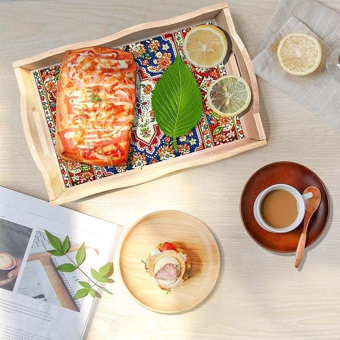 DOTSOPS 5D Diamond Art Kits for Adults Wooden Serving Tray with Handle Special Diamond Painting Plate Big Gem Dots Paint by Numbers Crafts Kits for Living Room Mandala 10 x 14 Inches