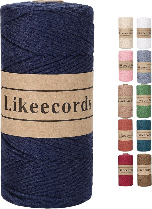 100% Cotton Crochet Bag Cord 2mm 170m Macrame Cord 2mm Crochet Thread Macrame Rope Gift for Knitter (Dark Blue)