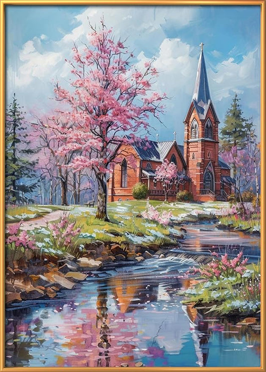 Leczany Cross Stitch Patterns Stamped Kit for Beginners | Embroidery Supplies DIY Craft Kit Needlepoint for Adults Starter | 11CT, 3 Strands | Creek Cottage 15.8x22.4 inches