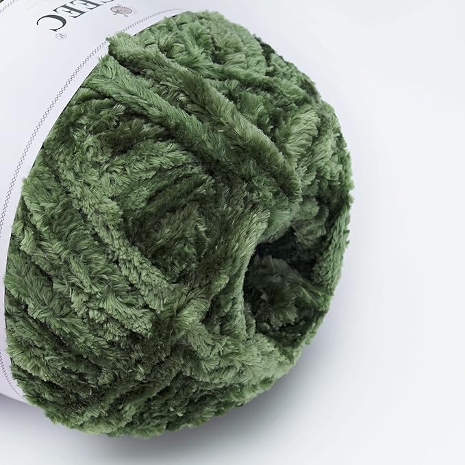 NICEEC 300g Soft Chenille Yarn Blanket Velvet Yarn for Knitting, Crochet, Weaving DIY Craft Total Length 150m (164yds)_Army Green