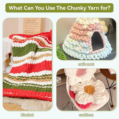 Chunky Yarn for Hand Knitting-Ombre Chunky Chenille Blanket Yarn for Crocheting-8 Pack of 226g/7.97oz-#8 Jumbo Super Bulky Fluffy Thick Finger Knitting Yarns for Scarf, Cushions and Doll(E)