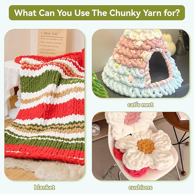 Chunky Yarn for Hand Knitting-Ombre Chunky Chenille Blanket Yarn for Crocheting-8 Pack of 226g/7.97oz-#8 Jumbo Super Bulky Fluffy Thick Finger Knitting Yarns for Scarf, Cushions and Doll（A）