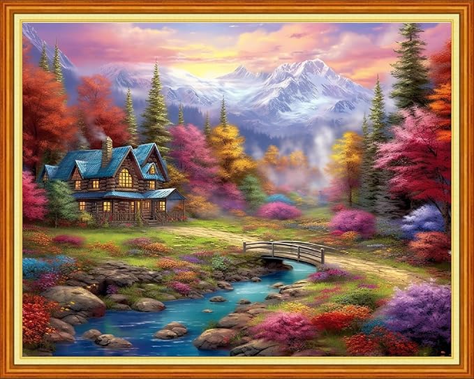 Dooxvey Cross Stitch Kits for Adults Stamped Full Range of Embroidery Starter Kits for Beginners 11CT Printed Cross Stitch Patterns Needlepoint Kits Stamped Crossstitching-Beautiful Home 16x20 inch