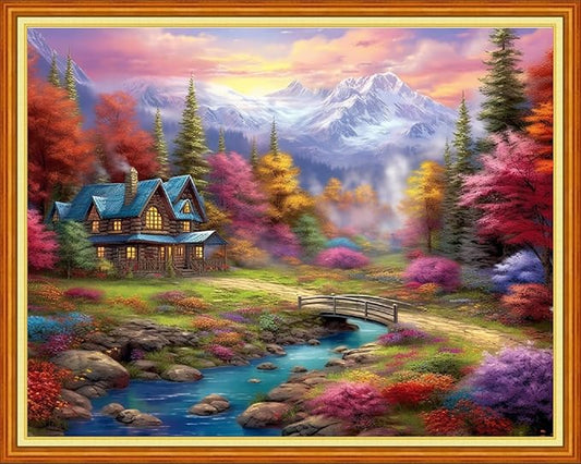 Dooxvey Cross Stitch Kits for Adults Stamped Full Range of Embroidery Starter Kits for Beginners 11CT Printed Cross Stitch Patterns Needlepoint Kits Stamped Crossstitching-Beautiful Home 16x20 inch