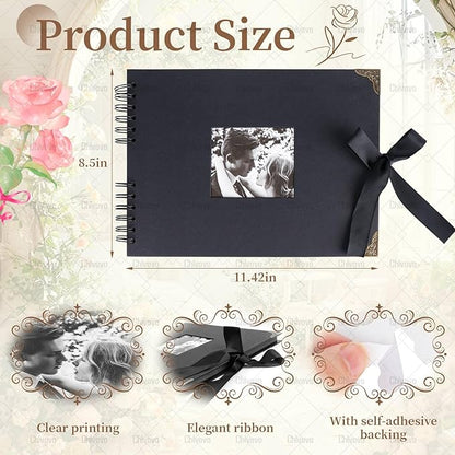 Letters to The Bride Scrapbook Photo Album, 8 x 12 Inch Wedding Memory Book, Black DIY Guest Book with Pearl Stickers, Metallic Letters, Bows，Blank Scrapbook(Black)