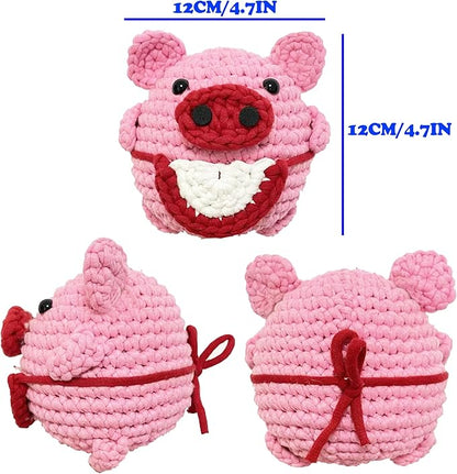 DIBYHIVE Crochet Kit for Beginners,Complete Video Tutorials,4.7inches Piglet Crochet Set,Includes Explanations of Basic Crochet Stitches