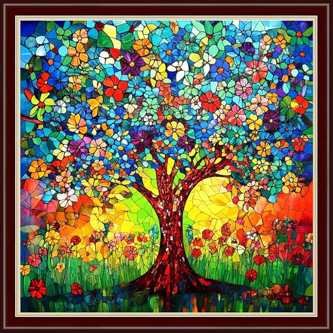 Dimensean Stamped Cross Stitch Kits Full Range of Embroidery Patterns Starter Kits for Beginners Adult DIY Cross Stitches Needlepoint Kits 11CT-Colorful Tree of Life 18x18 inch