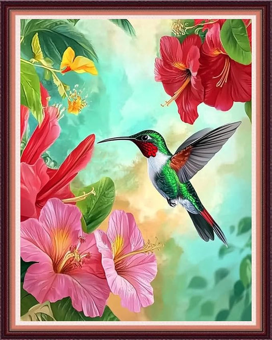 Fanxvivy Stamped Cross Stitch Kits for Beginners Full Range of Cross Stitching Preprinted Embroidery Kits for Adults, 11CT Embroidery Pattern Needlepoint Kits-Hummingbird Picking Flowers 16x20 inch