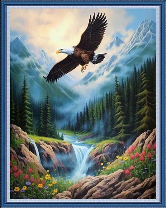 Dooxvey Cross Stitch Kits for Adults Stamped Full Range of Embroidery Starter Kits for Beginners 11CT Printed Cross Stitch Patterns Needlepoint Kits Stamped Crossstitching-Forest Eagle 16x20 inch