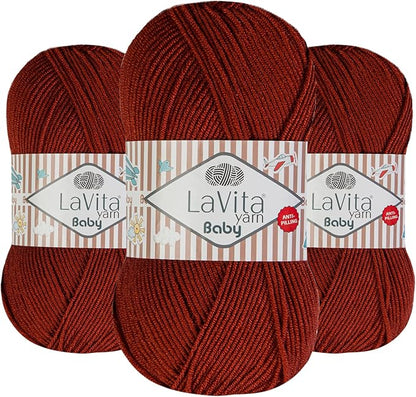 LaVita Baby Premium Anti-Pill Acrylic Yarn - 820 Yards, 3 x 3.5 oz - Warm, Airy Fiber with Silky Texture - Oeko-TEX Certified, Durable, Lightweight, Long-Lasting, Solid Pastel Colors - 3 Skeins Pack