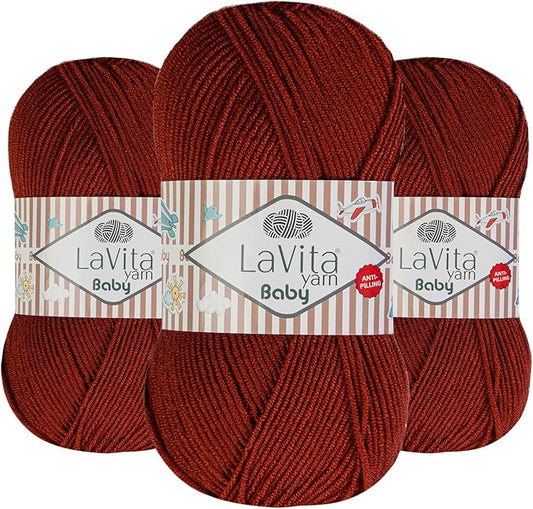 LaVita Baby Premium Anti-Pill Acrylic Yarn - 820 Yards, 3 x 3.5 oz - Warm, Airy Fiber with Silky Texture - Oeko-TEX Certified, Durable, Lightweight, Long-Lasting, Solid Pastel Colors - 3 Skeins Pack