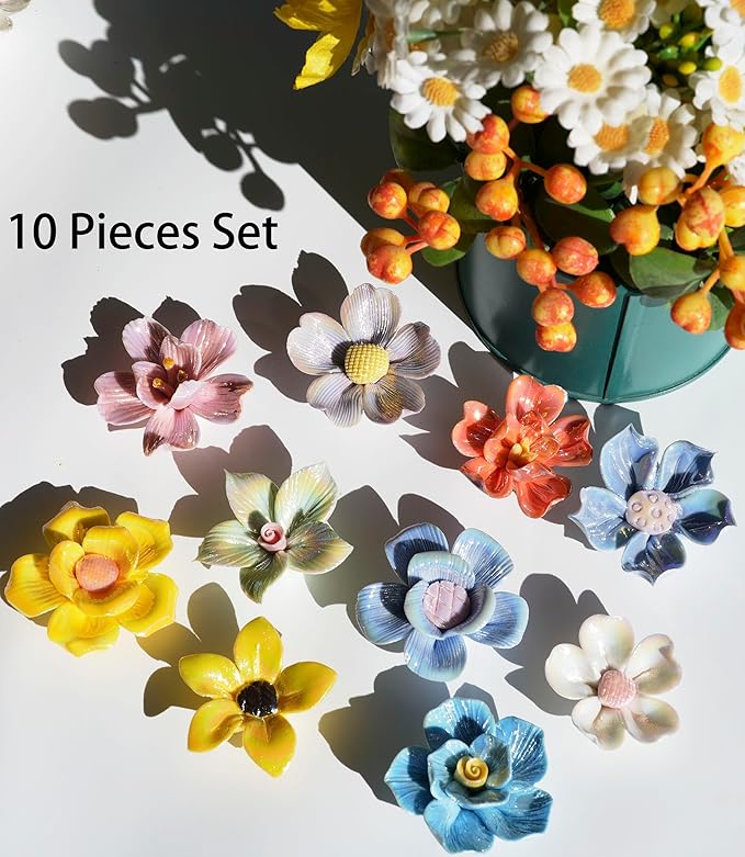 Lanyani 10 Pieces Iridescent Ceramic Blossom for Mosaic Crafts, Mixed Bright Color Porcelain Floral Flower Mosaic Tiles Embellishments for Art Craft