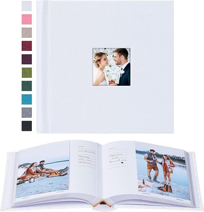 Mublalbum Small 4x6 Photo Album Linen Cover with Memo Areas Photobook Pictures Book Holds Vertical Pockets for Wedding Family Baby and Vacation (White)