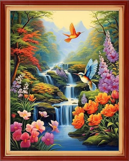 Dimensean Stamped Cross Stitch Kits Full Range of Embroidery Patterns Starter Kits for Beginners Adult DIY Cross Stitches Needlepoint Kits 11CT-Colorful Flower Waterfall 16x20 inch