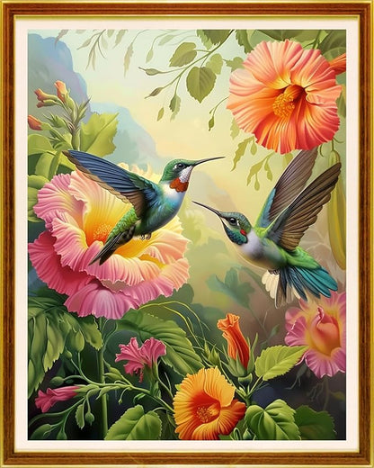 Joycasa Stamped Cross Stitch Kits for Beginners Full Range of Cross Stitching 11 CT Printed Cross Stitch Kit for Adults Cross-Stitch Patterns Needlepoint Kits-Hummingbirds Collect Honey 16x20 inchs