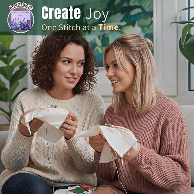 ETSPIL Embroidery Kit for Adult Beginners, 3-Pack 33-Stitch Practice Samplers, Pre-Stamped Patterns, 7.8-Inch Hoop, Threads & Needles, Step-by-Step Guide & Video, DIY Needlework Craft Gift for Women