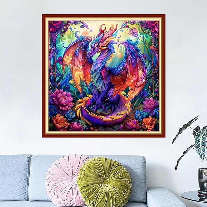 Dimensean Stamped Cross Stitch Kits Full Range of Embroidery Patterns Starter Kits for Beginners Adult DIY Cross Stitches Needlepoint Kits 11CT-Colorful Dragon 18x18 inch