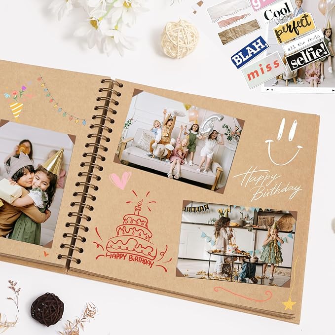 Scrapbook Album 7x7 Inches Photo Album Hardcover Kraft with Window Scrap Book Blank Memory Book for Baby Wedding Guest Book Couples Graduation Travel DIY Anniversary, 40 Pages Brown