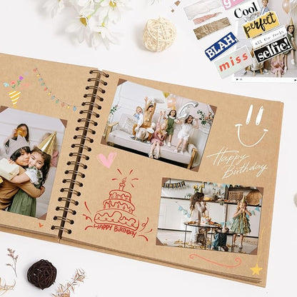 Scrapbook Album 8x8 Inches Photo Album Hardcover Kraft with Window Scrap Book Blank Memory Book for Baby Wedding Guest Book Couples Graduation Travel DIY Anniversary, 40 Pages Brown