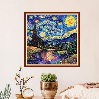Artvxeay Stamped Cross Stitch Kits | Embroidery Kits for Beginners Craft Kit Needlepoint for Adults Supplies DIY 11CT- (Van Gogh Starry Sky Flowers 18x18 inch)
