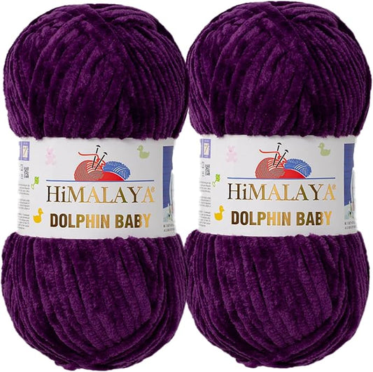 2 Skein/Pack Himalaya Dolphin Baby Chenille Yarn, Each Ball 100 gr (3.5 oz), 120 m (132 Yards), 100% Polyester, Super Bulky Baby Blanket Velvet Amigurumi Yarn, 80328 - Purple