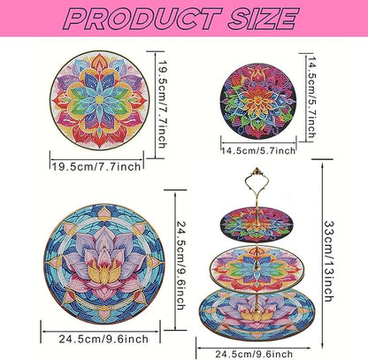 Three-Tier Diamond Painting Wooden Cake Stand DIY Sunflower Diamond Painting Cupcake Towel-Lined Tiered Tray Reusable Pastry Stand (Datura Flower)