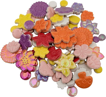500g/1.1lb Random Color Irregular Ceramics Mosaic Tiles,DIY Making Creative Ceramic Mosaic Tiles for DIY Craft Plates Flowerpots Vases Cups Mosaic Making Supplies (Flowers, Berries, Mushrooms)