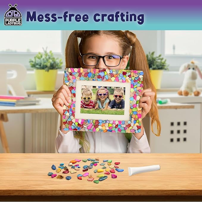 PURPLE LADYBUG DIY Mosaic Photo Frame Crafts for Girls 8-12 6-8 - Great Valentines Day Gift for Kids 7 8 9 10 11 12 Years Old, Fun Craft Kit for Kids & Girl Birthday Tween & Teens Gifts Idea