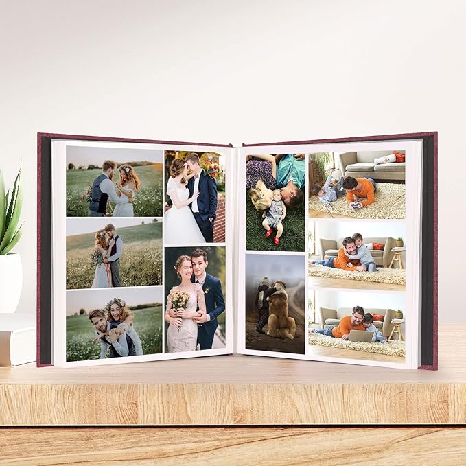 Aenbuslm Photo Album Self Adhesive Pages for 4x6 5x7 8x10 Pictures Scrapbook Magnetic Photo Albums with Sticky Pages Books with A Metallic Pen for Baby Wedding Family 13.2x12.8 Purple 40 Pages