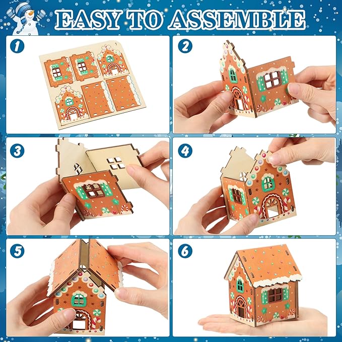 29 Pcs DIY Christmas Village Sets 12 Pcs Wood Village Houses Xmas Scene Figurines Decoration Mini Tree Desktop Ornament for Indoor Room Landscape Xmas Holiday Party Decor(Cute Style)