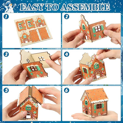29 Pcs DIY Christmas Village Sets 12 Pcs Wood Village Houses Xmas Scene Figurines Decoration Mini Tree Desktop Ornament for Indoor Room Landscape Xmas Holiday Party Decor(Cute Style)