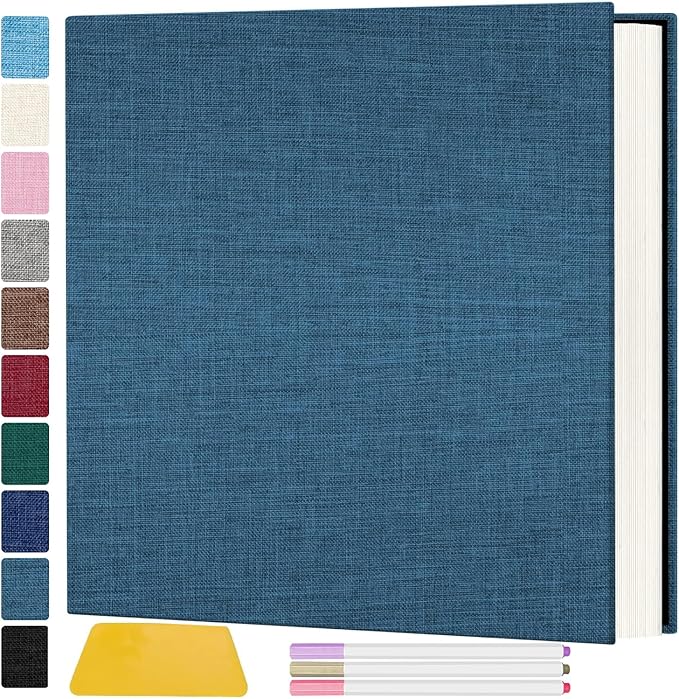 Zesthouse Photo Album Self Adhesive Pages, 60 Pages Magnetic Scrapbook Albums with Sticky Page,Photos Album Holds 8x10 & 5X7 & 4x6 & 6x8 & 3x5 (Black Blue, 11"x10.6"/White 60 Pages)
