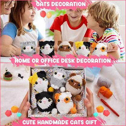 MAGIMUSE Crochet Kit for Beginners, Beginner Crochet Kit with Step-by-Step Video Tutorials, DIY Crochet Animal Kits Amigurumi Craft Knitting Supplies, 5 Pack Cats (40%+ Yarn)