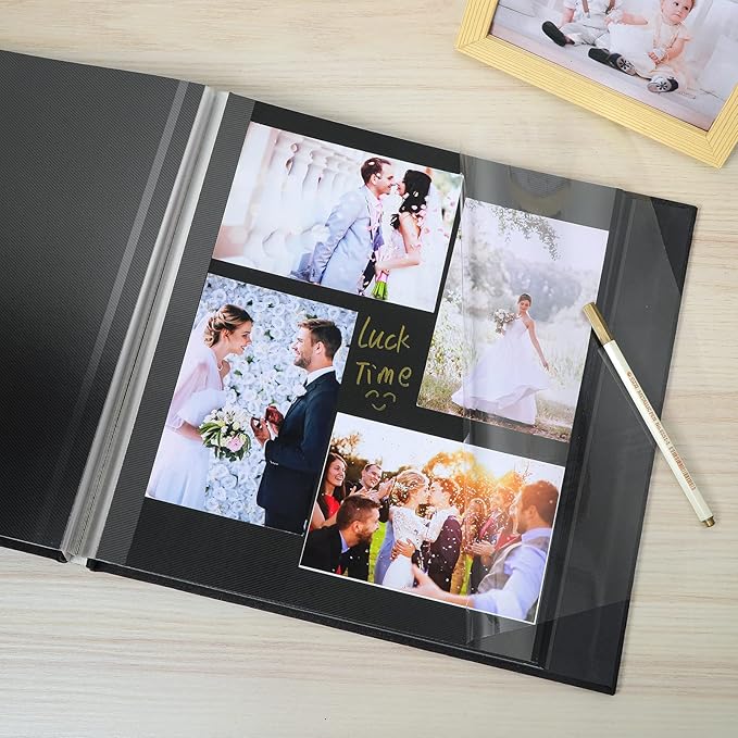 Spbapr Large Photo Album Self Adhesive Linen Cover Magnetic Scrapbook Album DIY Scrap Book 40 Black Sticky Pages for 4x6 5x7 8x10 10x12 Pictures with A Metal Pen