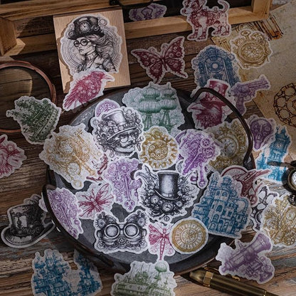 AuriicLeaf Retro Steampunk Washi Stickers, 180 Pcs Mechanical Ephemera for Scrapbooking, Journaling, DIY Crafts, and Art Supplies