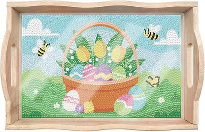 DIY Art Painting Wooden Tray Kit with Handle - Diamond Painted Table Decoration for Breakfast, Bar, Dinner - Beginner Art Set (#35-Easter Eggs)