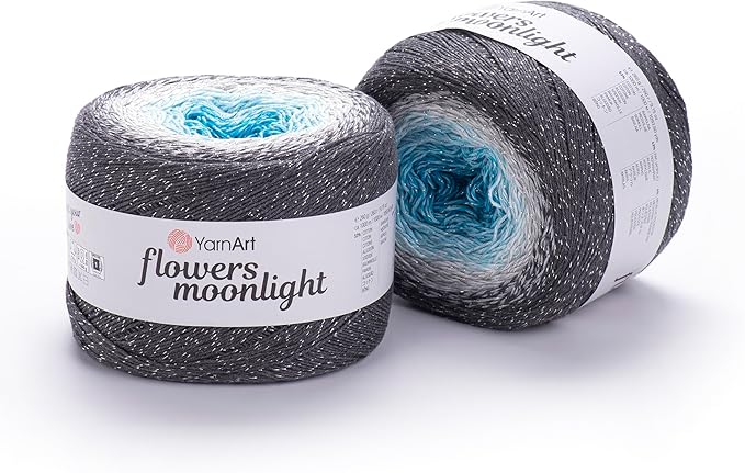 2 Skein/Pack YarnArt Flowers Moonlight Gradient Glitter Yarn, Each Ball 9.17 oz (260 gr) / 1094 Yards (1000m), 53% Cotton 43% Acrylic 4% Metallic Polyester, Yarn for Knitting and Crochet (3251)
