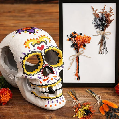 10/12/24/36 Pack Mini Dried Flowers for Vase Wedding Various Mini Bouquet Dried Small Wildflowers Natural Flowers Bulk for Crafts DIY Decor (12, Orange Black 2)