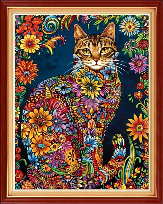 Funart Stamped Cross Stitch Kits for Beginners Full Range of Cross Stitching Preprinted Embroidery Kits for Adults, 11CT Embroidery Pattern Needlepoint Kits-Colorful Cat 16x20 inchs
