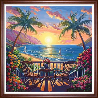 Redxing Stamped Cross Stitch Kits Full Range of Embroidery Starter Kits- Needlepoint Counted Cross Stitch Kits for Beginner Adults 11CT Printed Embroidery Kit-Sunset Afternoon Tea 18x18 inchs