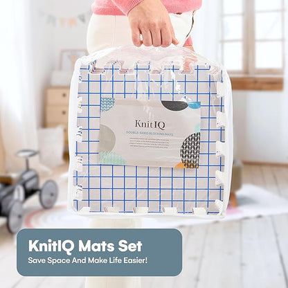Blocking Mats for Knitting - KnitIQ Extra Thick Blocking Boards for Crochet Projects with Gridlines - 100 T-Pins and Storage Bag Included for Knitting Supplies - Standard Mat Set - Pack of 9