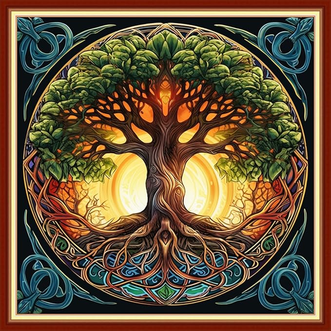 Dooxvey Cross Stitch Kits for Adults Beginners,Full Range of Cross-Stitch Stamped Kits Needlepoint Kits for Beginners Embroidery Kits 11CT Cross Stitch Patterns-Magic Tree 18x18 inch
