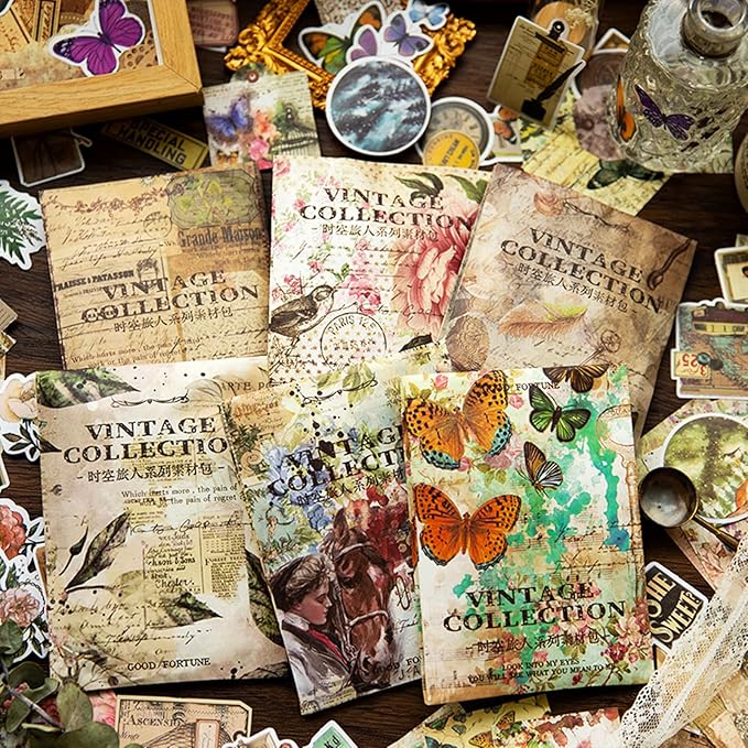200PCS Vintage Scrapbooking Supplies Pack, Aesthetic Scrapbook Sticker Paper Art Journaling Kit for Junk Journals, Planner, Cottagecore Decor Gifts (Rose)