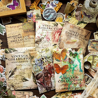 200PCS Vintage Scrapbooking Supplies Pack, Aesthetic Scrapbook Sticker Paper Art Journaling Kit for Junk Journals, Planner, Cottagecore Decor Gifts (Rose)