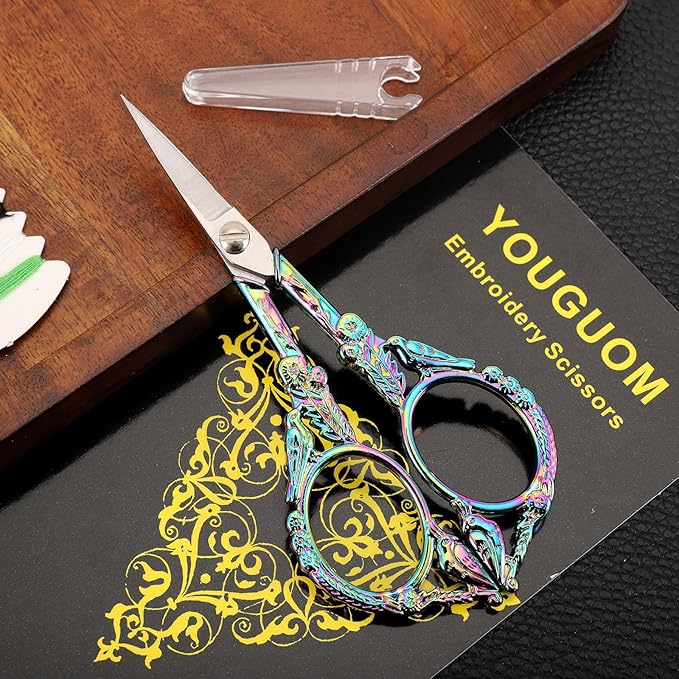 YOUGUOM Sewing Embroidery Scissors – Small Vintage Sharp Detail Shears for Craft, Artwork, Needlework Yarn, Handicraft DIY Tool, Thread Snips, 4.6in Rainbow Bird Style