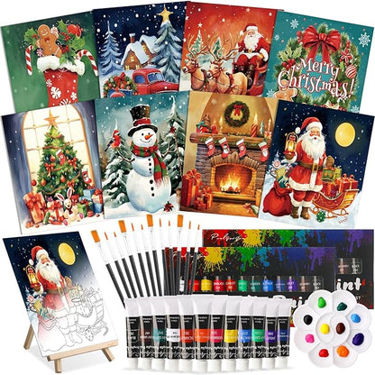 Cholemy 36 Pcs Valentine Paint and Sip Kit for Adults 8''x10'' Pre Drawn Canvas for Painting DIY Afro Acrylic Painting Kit Wood Easel Brushes Date Night Bulk for Party Gifts(Christmas A)