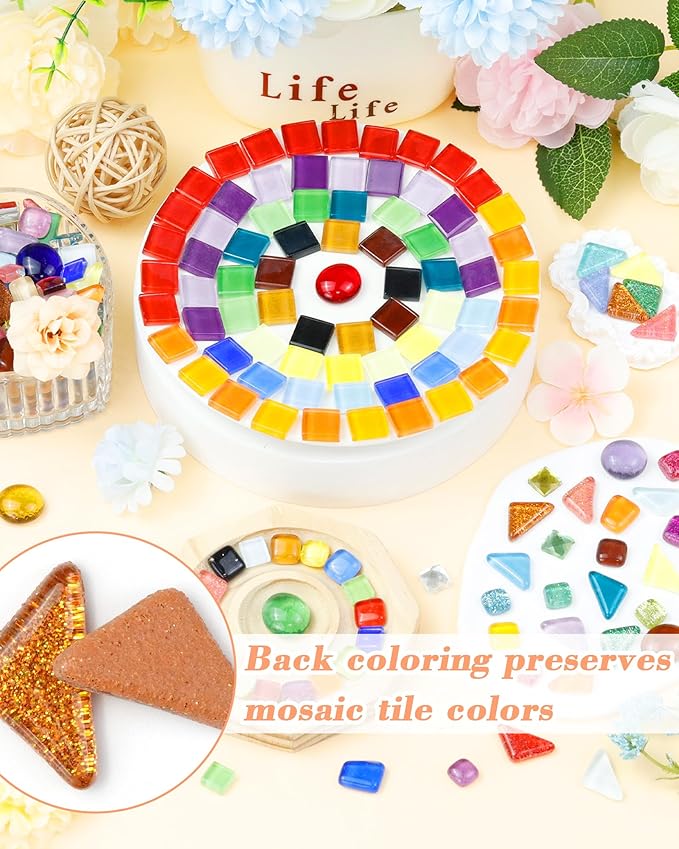 FIVEIZERO 420g Mosaic Tiles for Crafts - 280Pcs Glass Mosaic Kits, Mixed Shapes Mosaic Glass Pieces for Art, Irregular Tiny Mosaic Tile for DIY Projects, Home Decoration(White)
