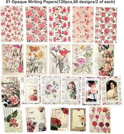Esweny 200PCS Vintage Scrapbooking Supplies Pack, Aesthetic Scrapbook Sticker Paper Art Journaling Kit for Junk Journals,Planner,Cottagecore Decor Gifts (Pink Series)